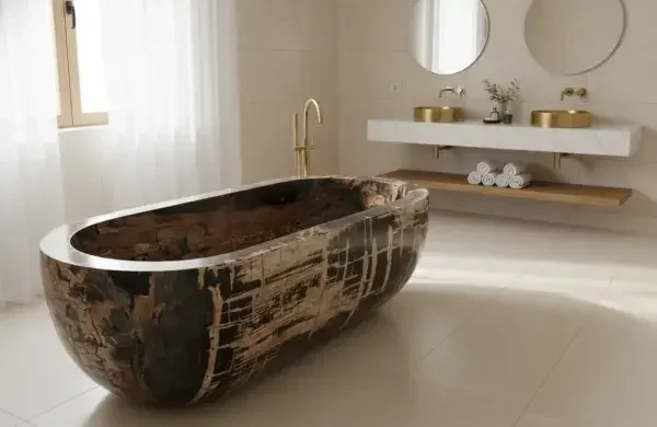 custom bathtub petrified wood